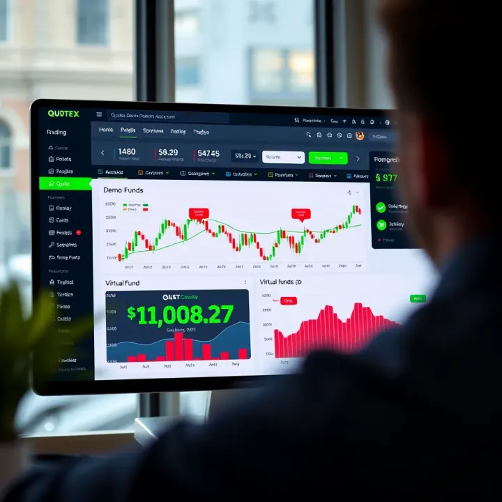 Overview of Quotex Demo Account Dashboard User interface showing the Quotex demo account dashboard with trading charts and virtual funds