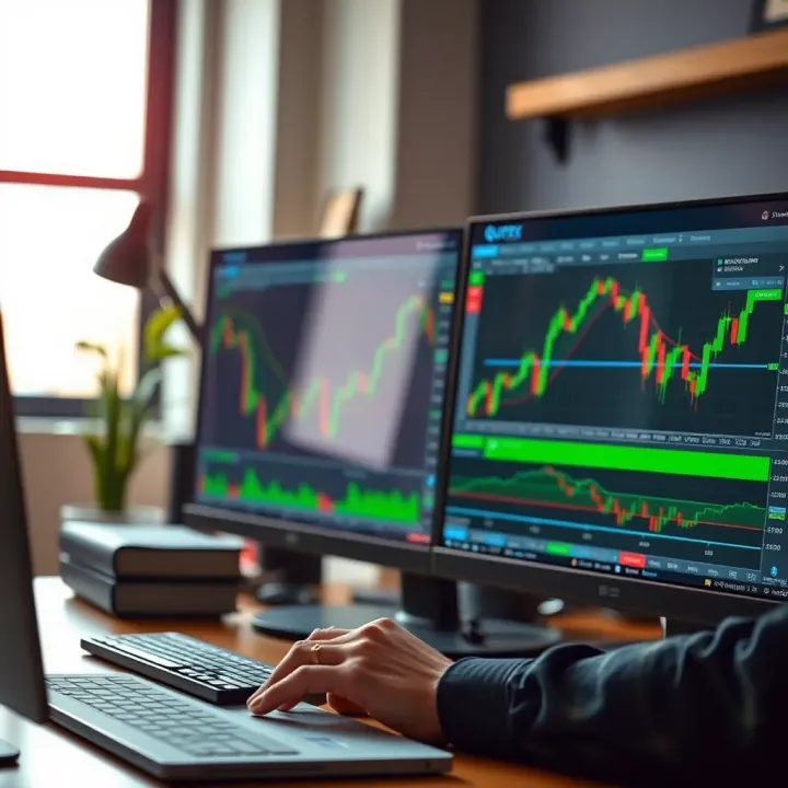 Practising Trading Strategies on Quotex Demo Account Trader practising strategies on the Quotex platform using the demo account with market analysis tools