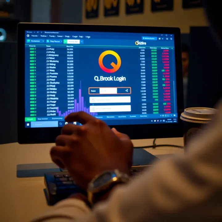 User entering login credentials on QXBroker trading platform from Nigeria