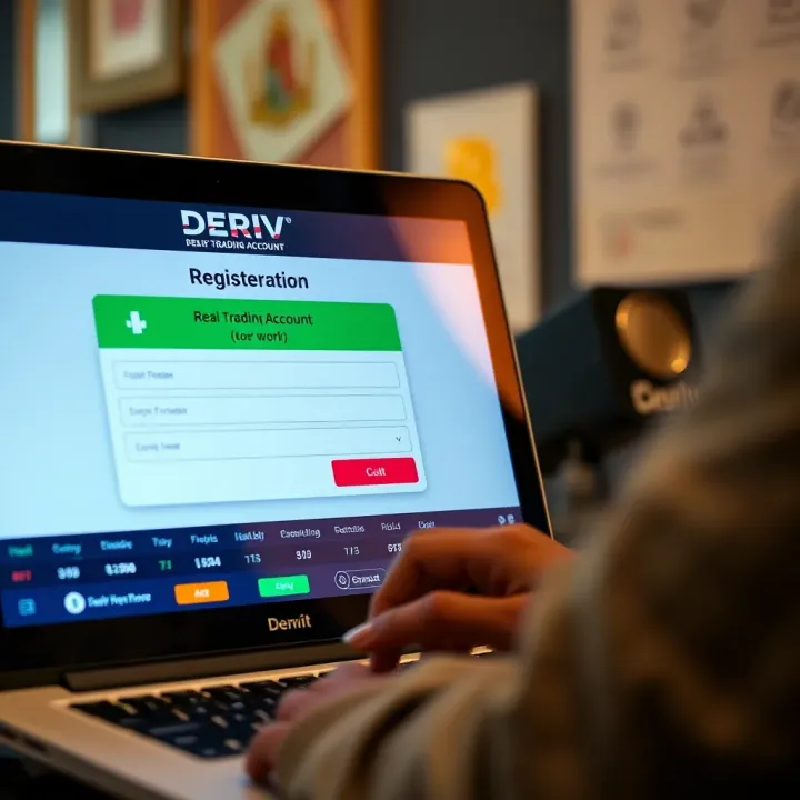 Registering a Real Trading Account on Deriv for Nigerian Users Illustration showing a user completing an online registration form on a digital trading platform with Nigerian currency symbols visible