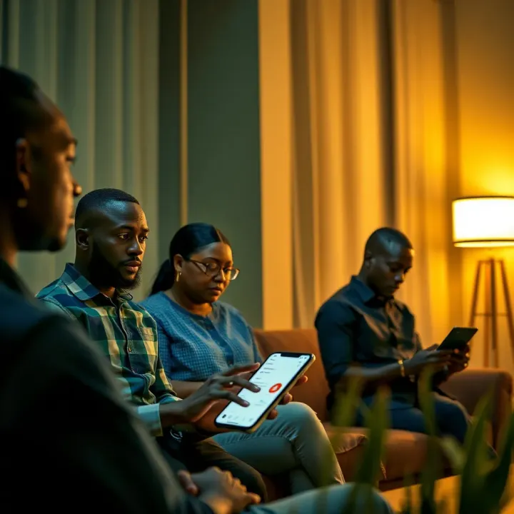 Illustration of Nigerian entrepreneurs accessing digital financing platform on various devices