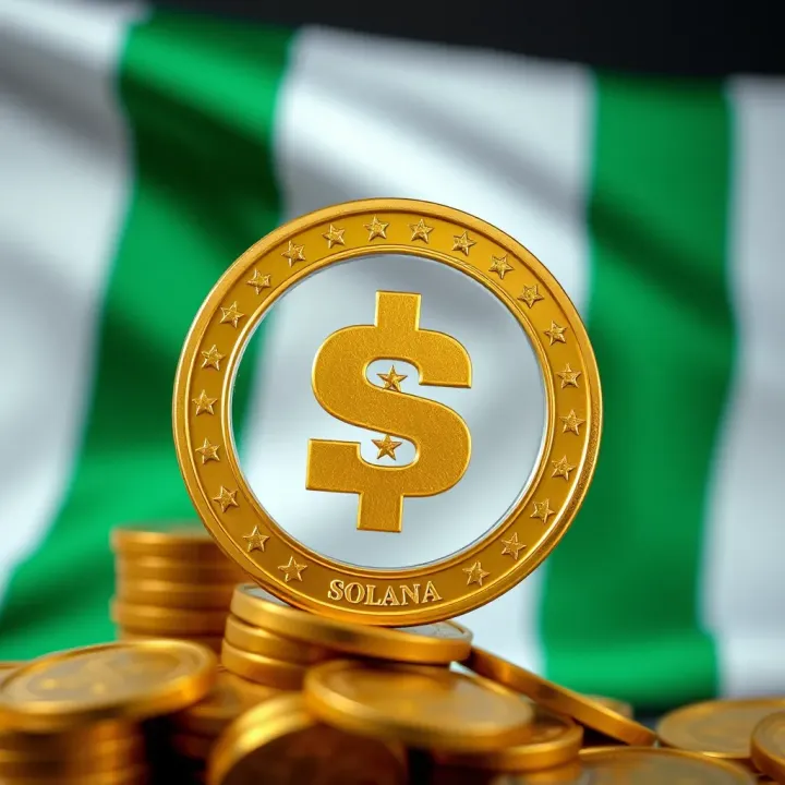 Illustration of investment strategy with Solana coin symbol and Nigerian flag background
