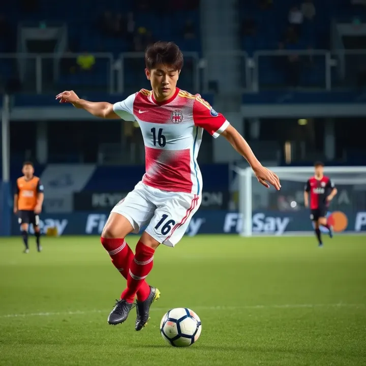 Takashi Kotegawa demonstrating his dynamic playing style on the football field