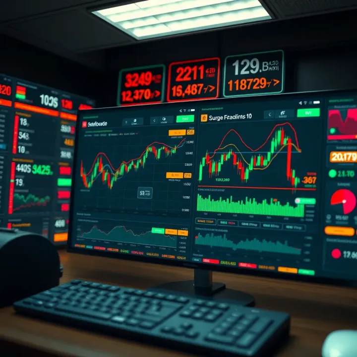 Dashboard with multiple financial indicators and tools used for surge trading decisions