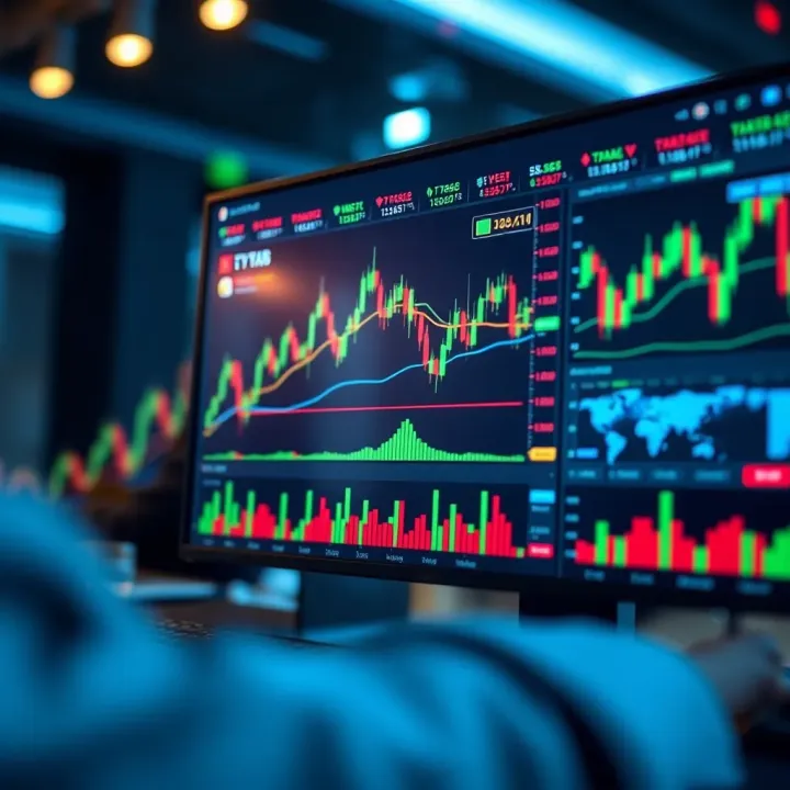 Navigating Digital Platforms in Proprietary Trading Illustration of a digital trading platform interface showcasing key metrics and trading data
