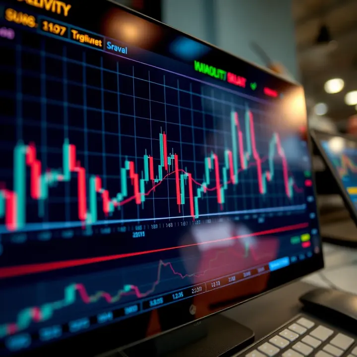 Chart showing volatility index fluctuations with highlighted trading signals and trend lines