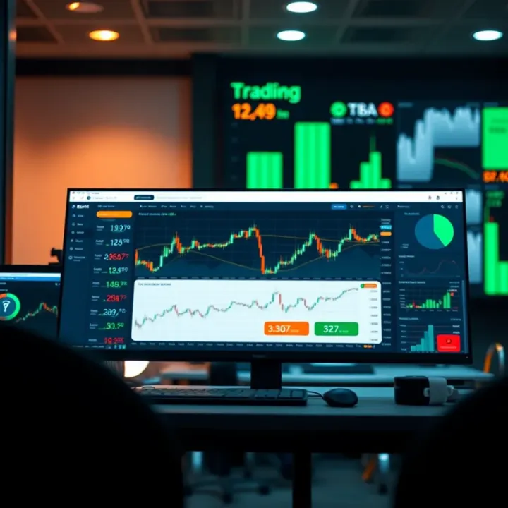 Secure online trading platform interface displaying charts and portfolio overview