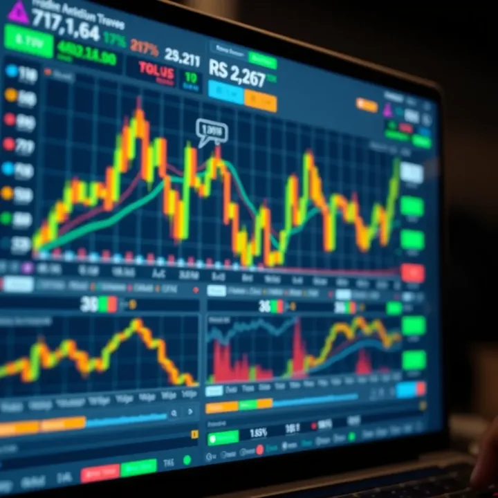 Digital screen showing various cryptocurrency market charts and data