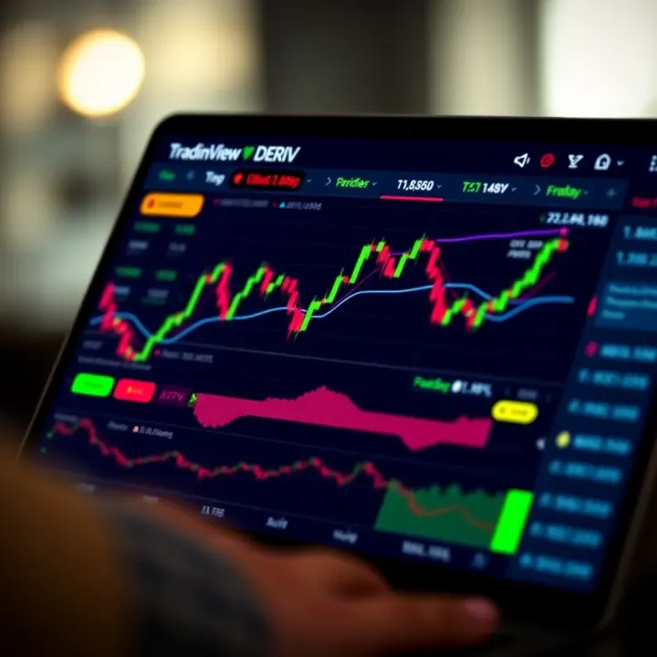 User interface of TradingView Deriv application showing detailed market charts and trading options