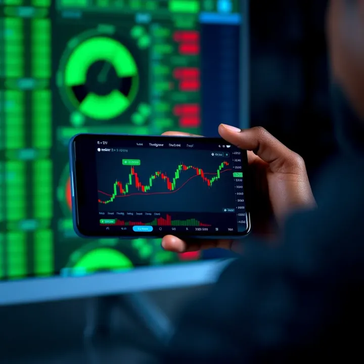 Mobile device showing TradingView interface integrated with Deriv for seamless trading access