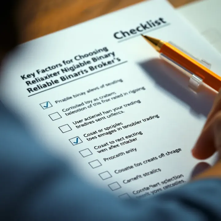 Key Factors for Choosing a Reliable Binary Broker Checklist highlighting important criteria for selecting a reliable binary broker