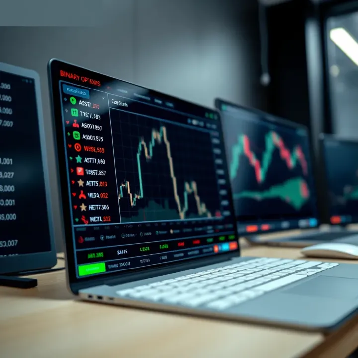 Overview of a Binary Options Trading Platform Interface Screenshot of a digital binary options trading platform interface showing various asset options and trade execution details
