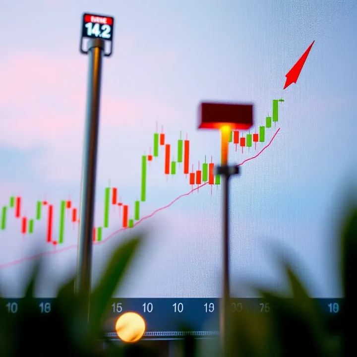 Chart showing bullish continuation pattern with upward price trend and volume indicators