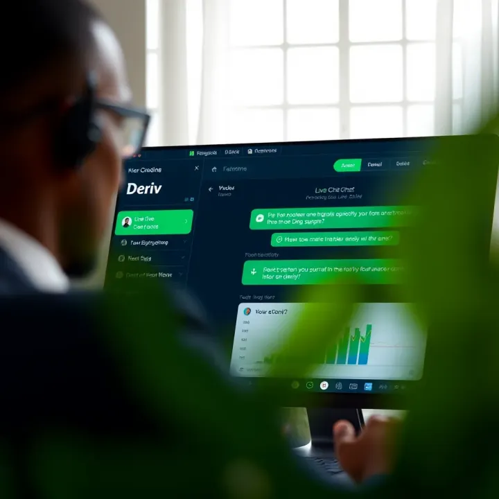 Screenshot showing live chat interface with customer support responding to a trading query on Deriv platform