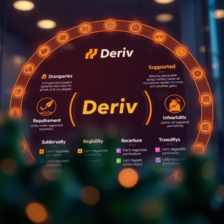 Supported Assets and Regulatory Status of Deriv Diagram showing Deriv's supported assets and its regulated status in global finance