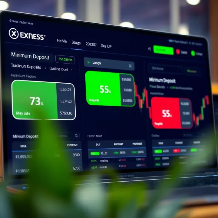 Overview of Exness trading platform interface highlighting minimum deposit sections for Nigerian accounts
