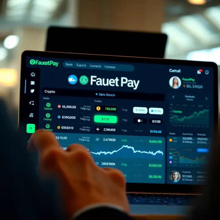 User interface of FaucetPay wallet showing cryptocurrency balance and transaction options