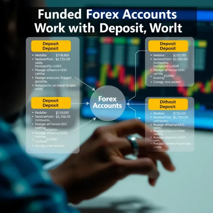 Diagram illustrating how funded forex accounts operate without requiring initial deposit capital