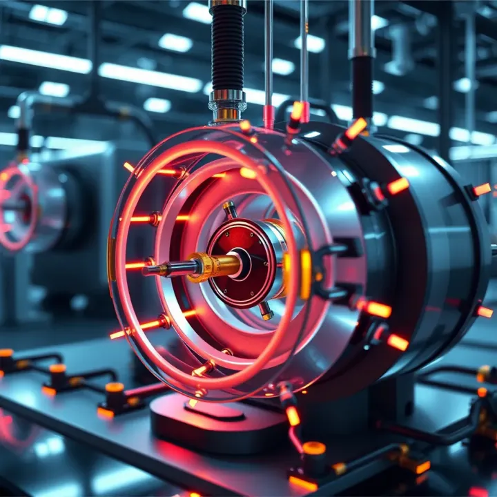 Diagram illustrating fusion energy technology with plasma containment and magnetic fields