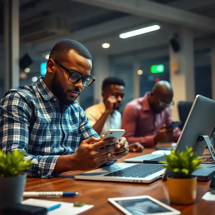Visual representation of Nigerian tech entrepreneurs engaging with cryptocurrency and blockchain tools