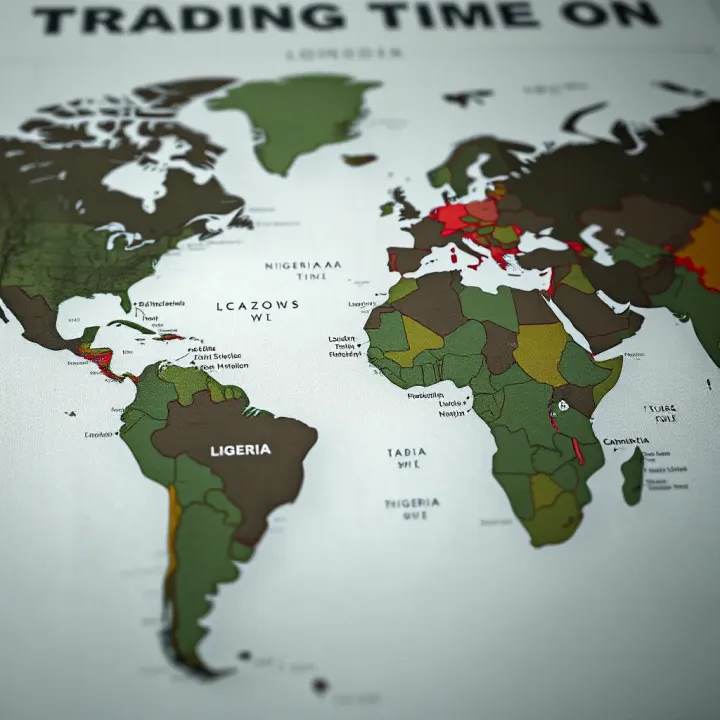 Mapping London and Nigerian Time Zones for Forex Trading World map highlighting the London and Nigerian time zones to illustrate trading session overlap