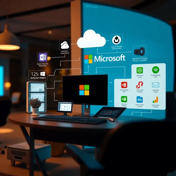 Visual representation of Microsoft Corporation's product ecosystem including software, cloud services, and devices
