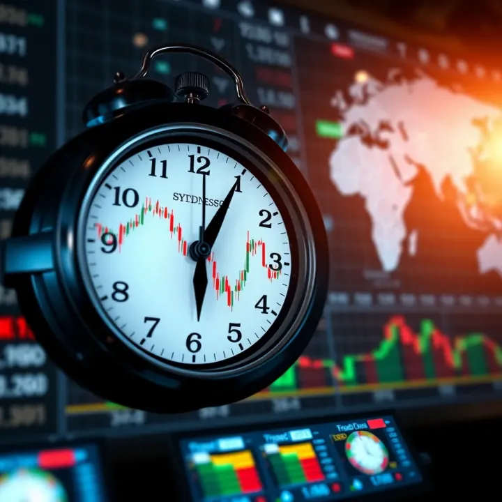 Global forex market clock illustrating trading sessions overlap focusing on Sydney session and its interaction with Asian and London markets