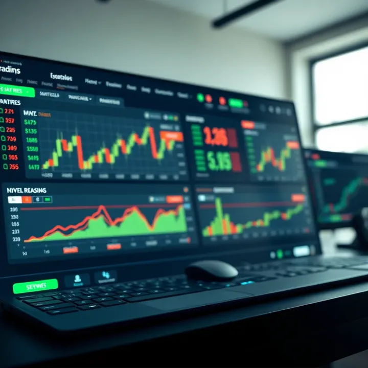 Dashboard layout displaying various financial asset charts and trading options on a digital platform
