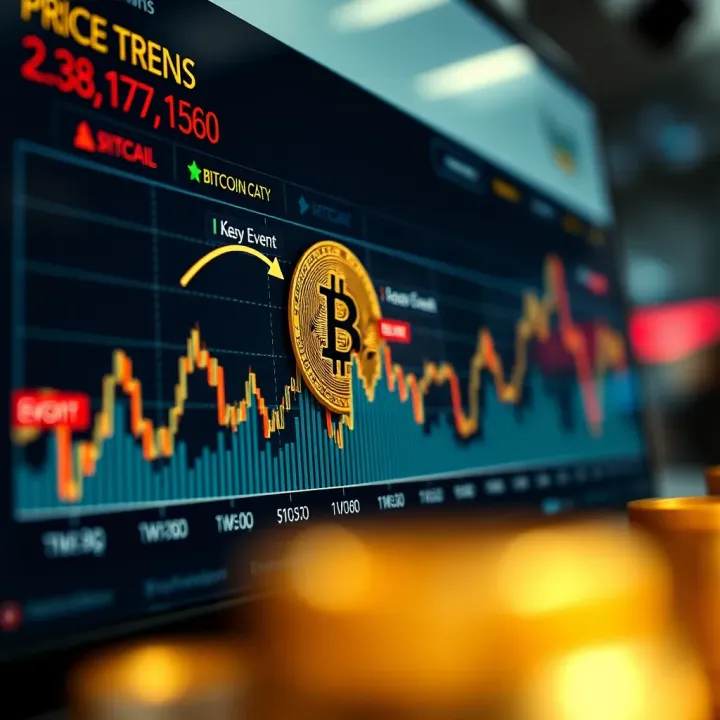 Graph showing Bitcoin price fluctuations over time with key market events highlighted
