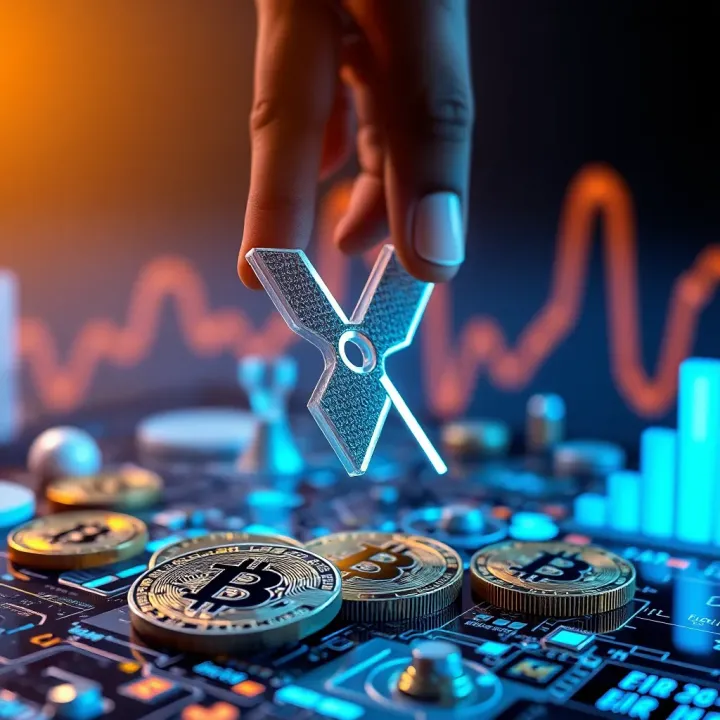 Technological Innovations of XRP Enhancing Nigeria's Fintech Sector Abstract illustration of blockchain technology with digital coins and Nigerian fintech elements